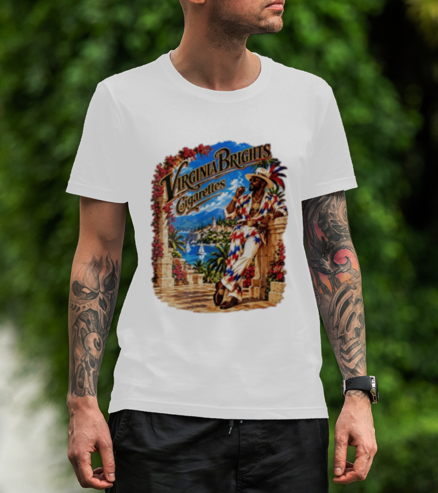 Virginia Brights Cigarettes Man On Mediterranean Terrace Smoking T-Shirt