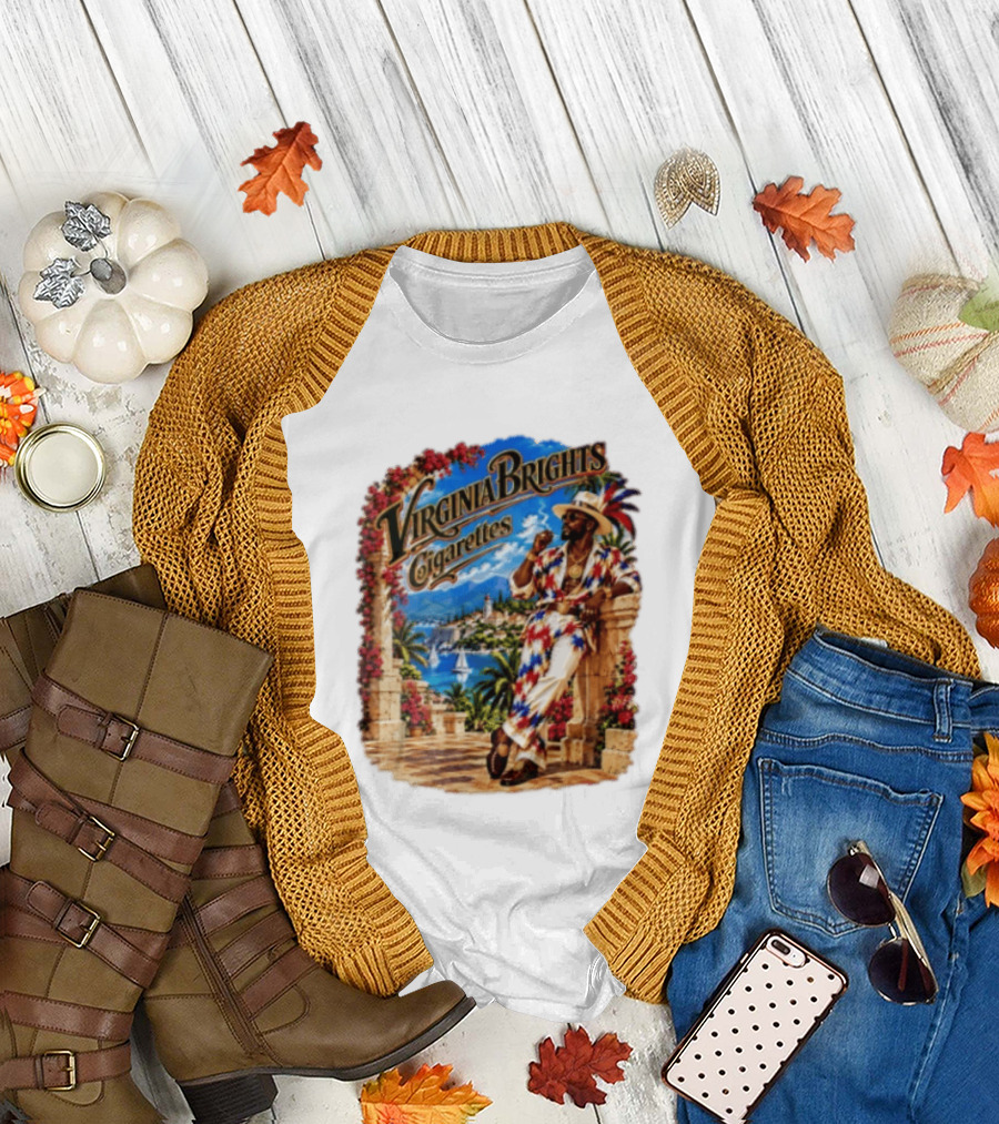 Virginia Brights Cigarettes Man On Mediterranean Terrace Smoking T-Shirt