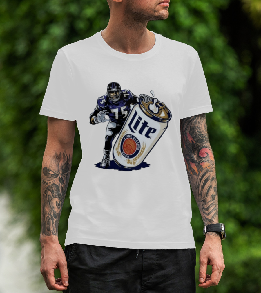 Jonathan Ogden Baltimore Ravens 75 Lite A Fine Pilsner Beer T-Shirt