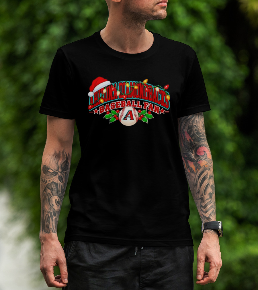 Arizona Diamondbacks Baseball Fan Christmas Santa Hat And Lights T-Shirt