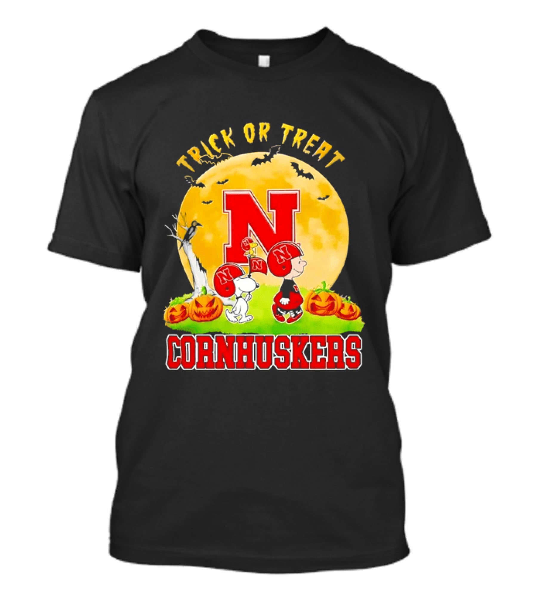 Nebraska Cornhuskers Trick Or Treat Halloween Charlie Brown Snoopy T-Shirt