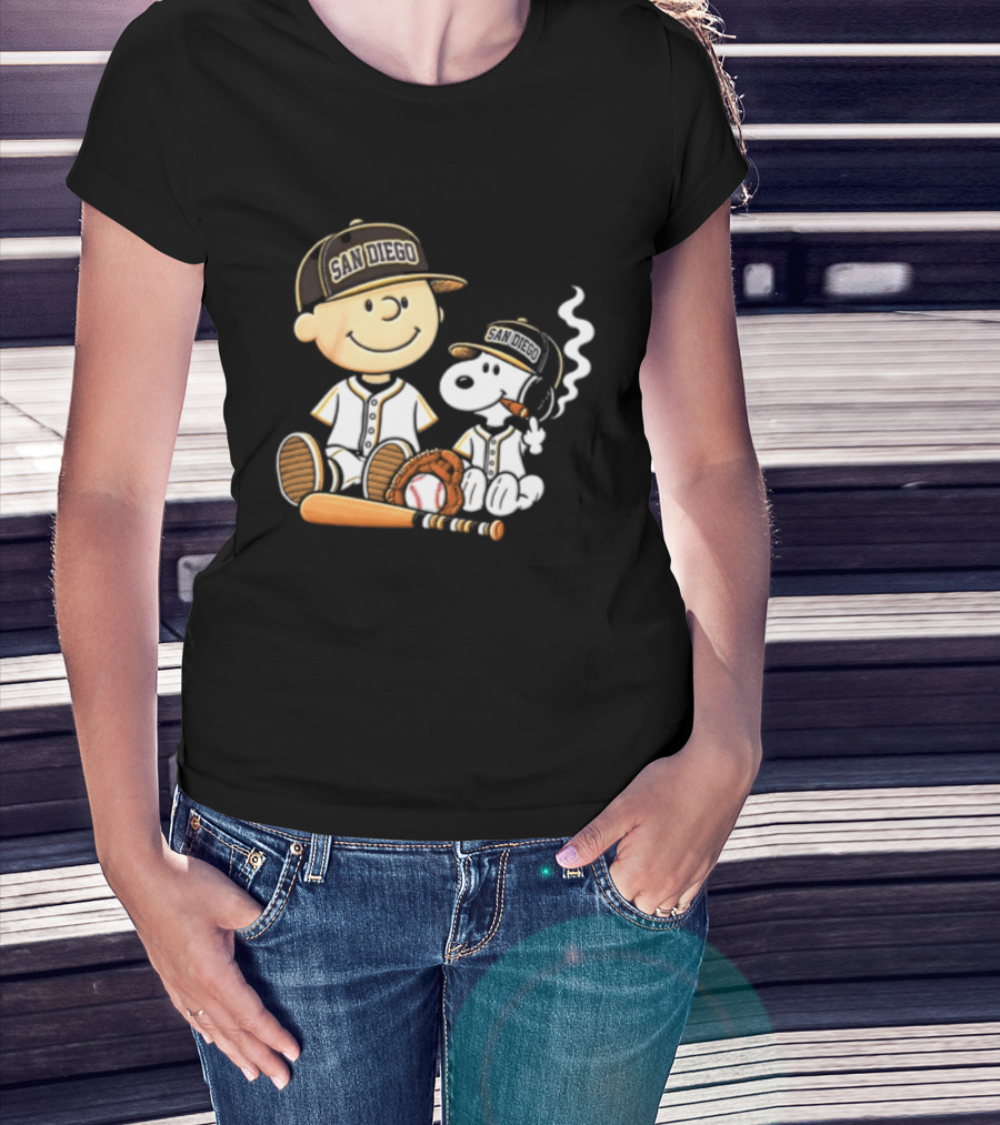 San Diego Padres Charlie Brown Snoopy Smoking Cigar Baseball T-Shirt