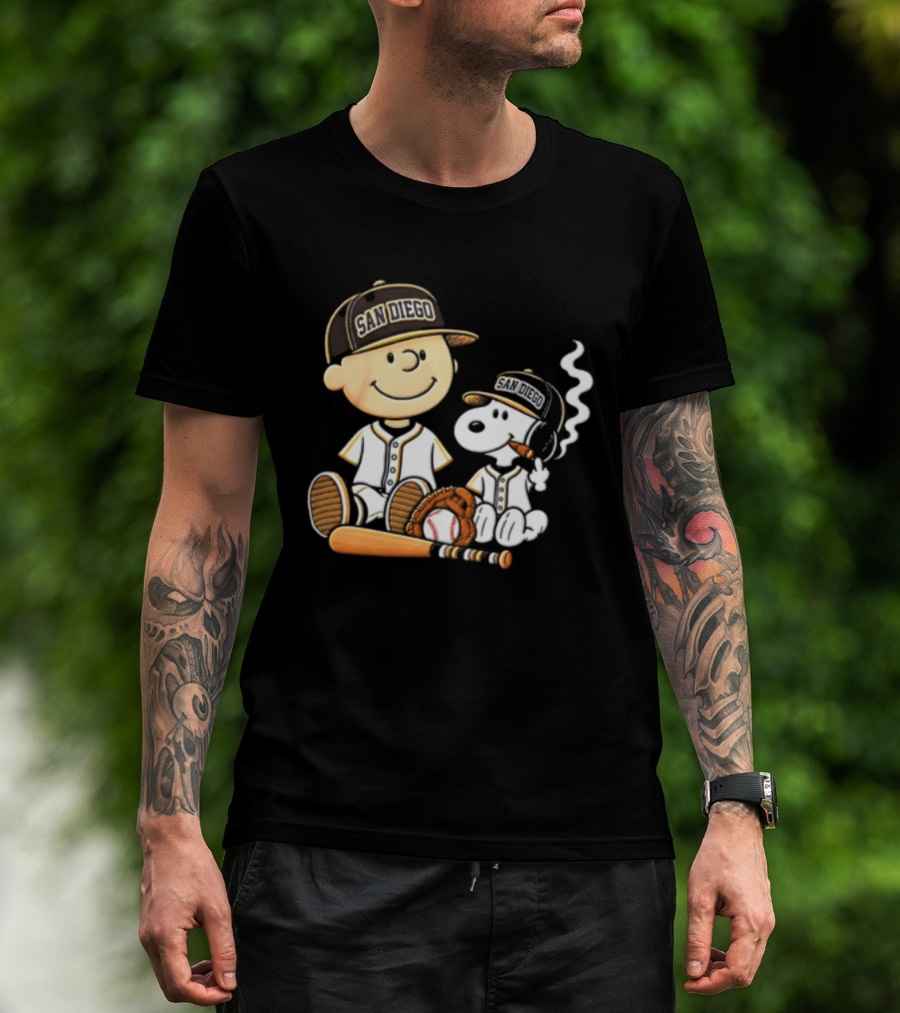 San Diego Padres Charlie Brown Snoopy Smoking Cigar Baseball T-Shirt