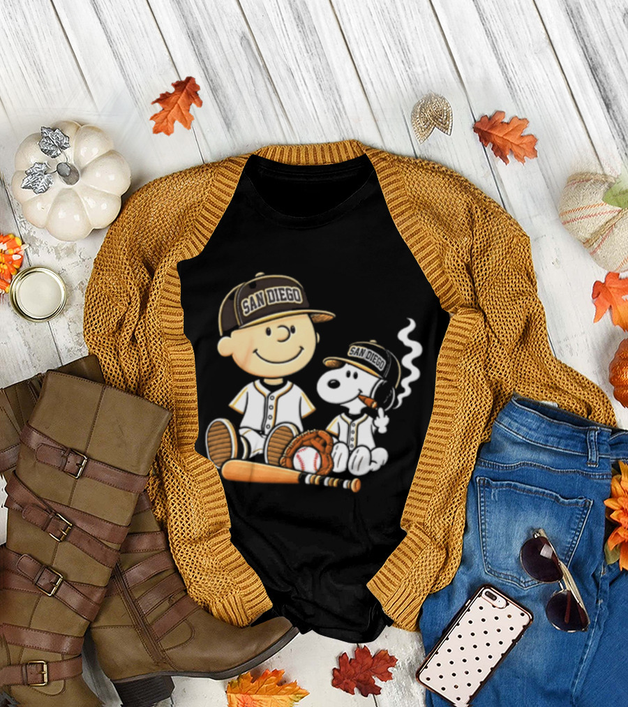 San Diego Padres Charlie Brown Snoopy Smoking Cigar Baseball T-Shirt