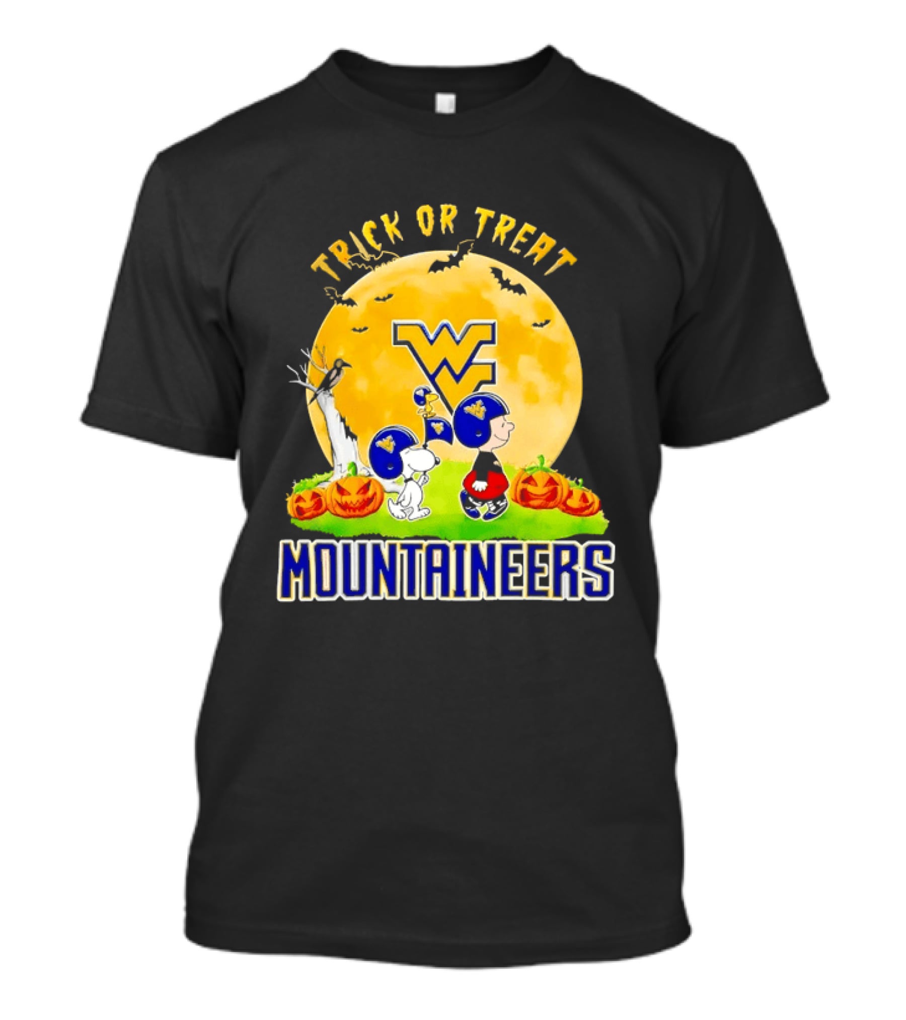 West Virginia Mountaineers Trick Or Treat Halloween With Charlie Brown And Snoopy T-Shirt
