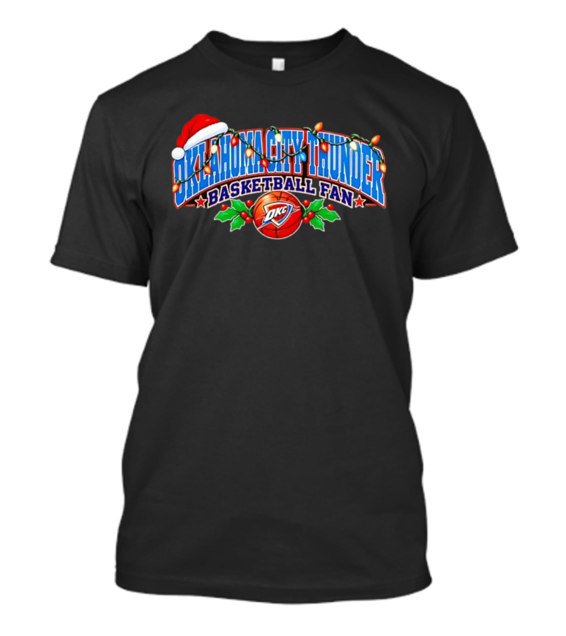 Oklahoma City Thunder Basketball Fan Holiday Christmas Lights Santa Hat T-Shirt