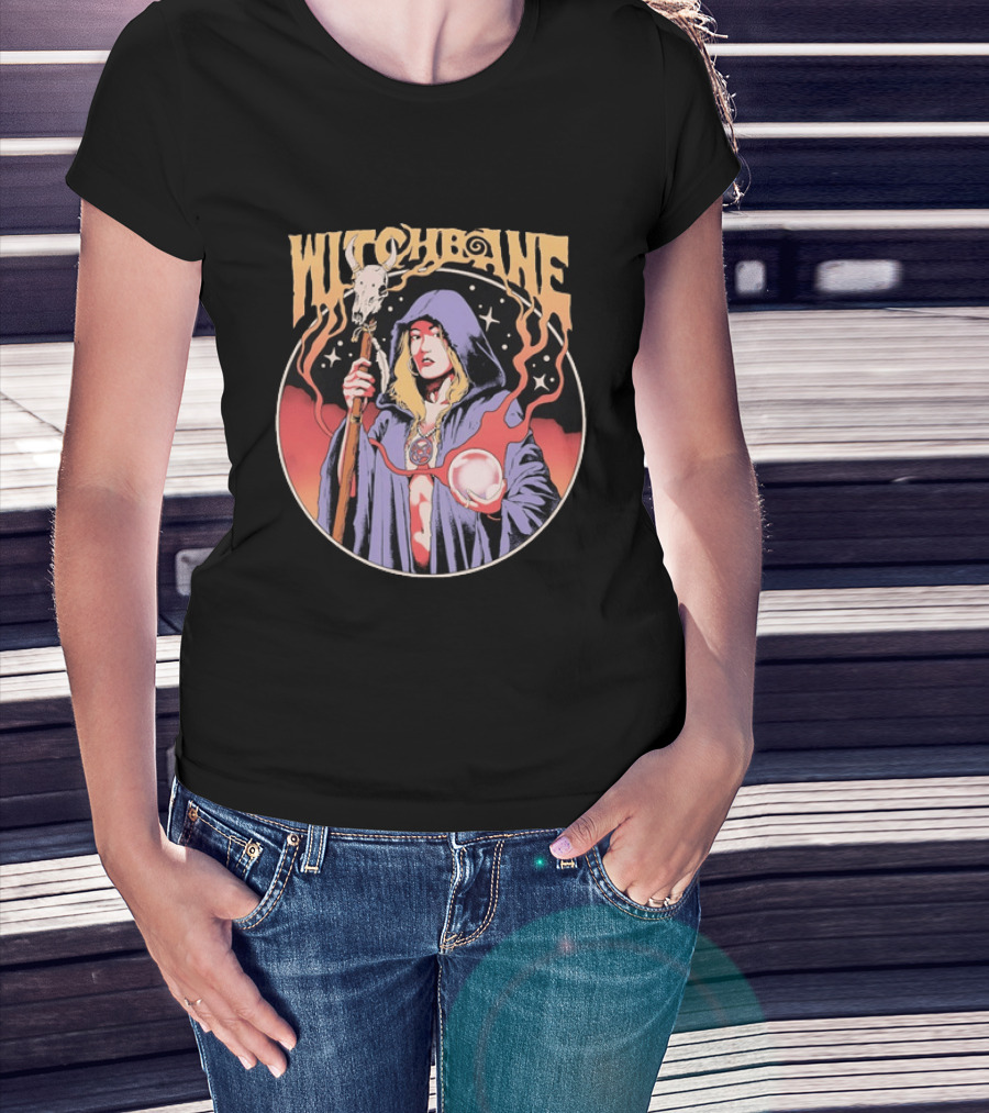 Witchbane Occult Sorceress With Crystal Ball And Staff T-Shirt