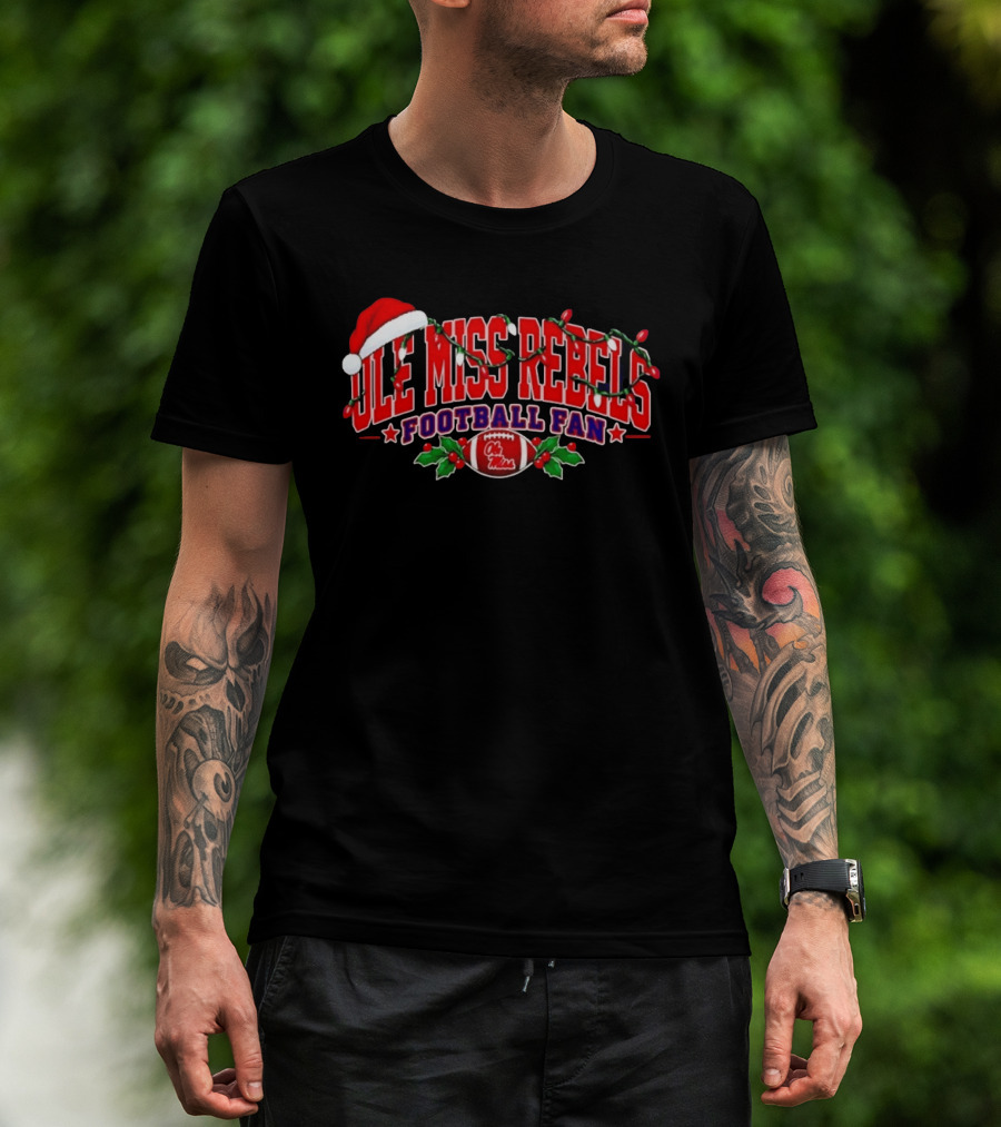 Ole Miss Rebels Football Fan Christmas Lights Santa Hat T-Shirt