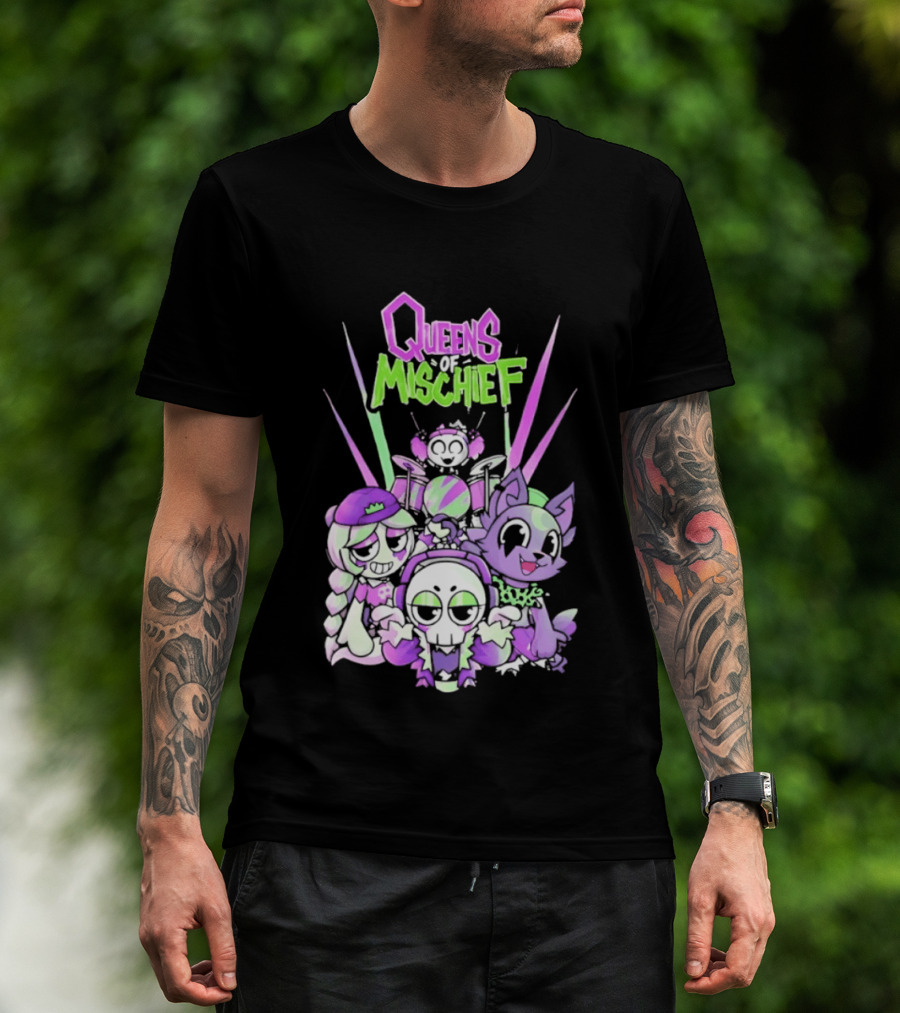 Queens Of Mischief Cartoon Band Purple Green Characters T-Shirt