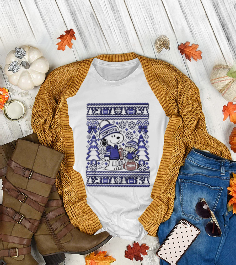 Dallas Cowboys Snoopy Woodstock Christmas Football Peanuts Holiday Sweater T-Shirt