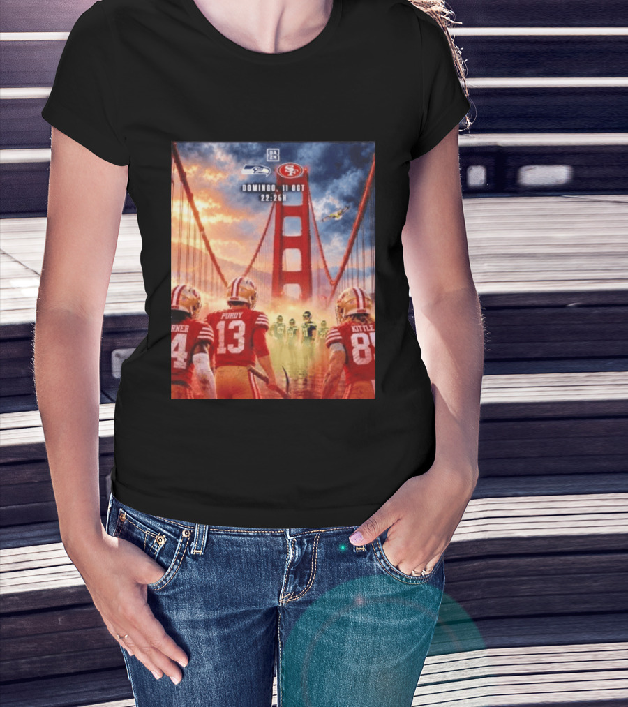 Seattle Seahawks Vs SF 49ers Purdy Kittle Battle Domingueo 11 Oct 22:26H Golden Gate Bridge Showdown T-Shirt