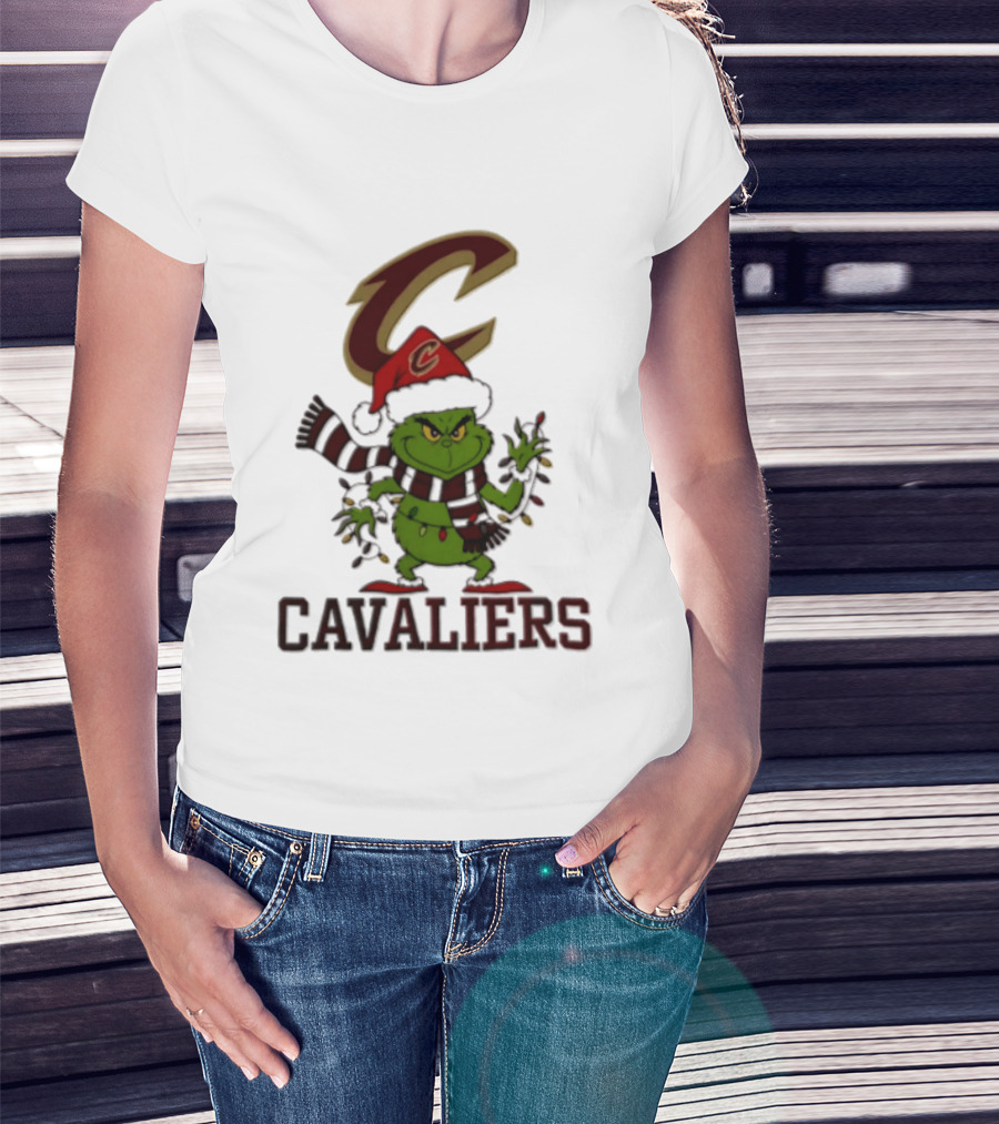 Grinch Cleveland Cavaliers Christmas 2026 Scarf Santa Hat Lights T-Shirt