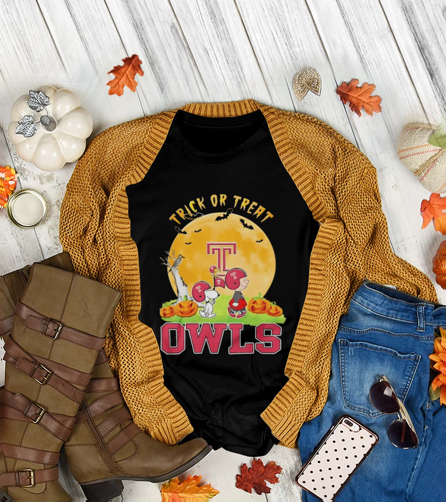 Trick Or Treat Temple Owls Charlie Brown Snoopy Halloween T-Shirt