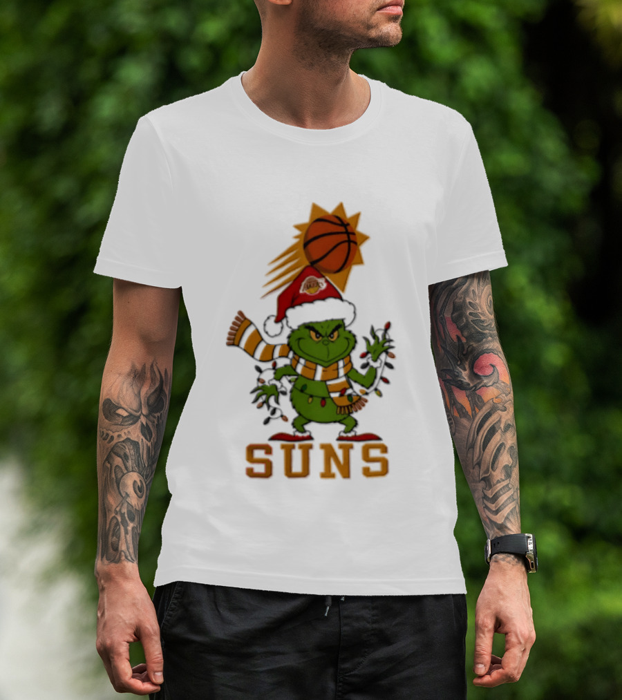 Grinch Phoenix Suns Christmas 2026 Santa Hat Basketball T-Shirt