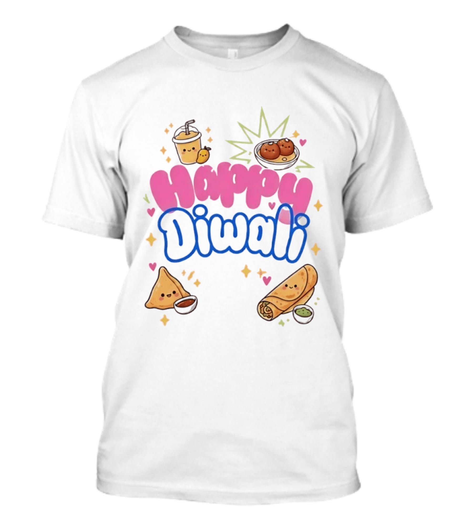 Happy Diwali Kawaii Food Festival Of Lights Celebration With Samosa And Gulab Jamun T-Shirt