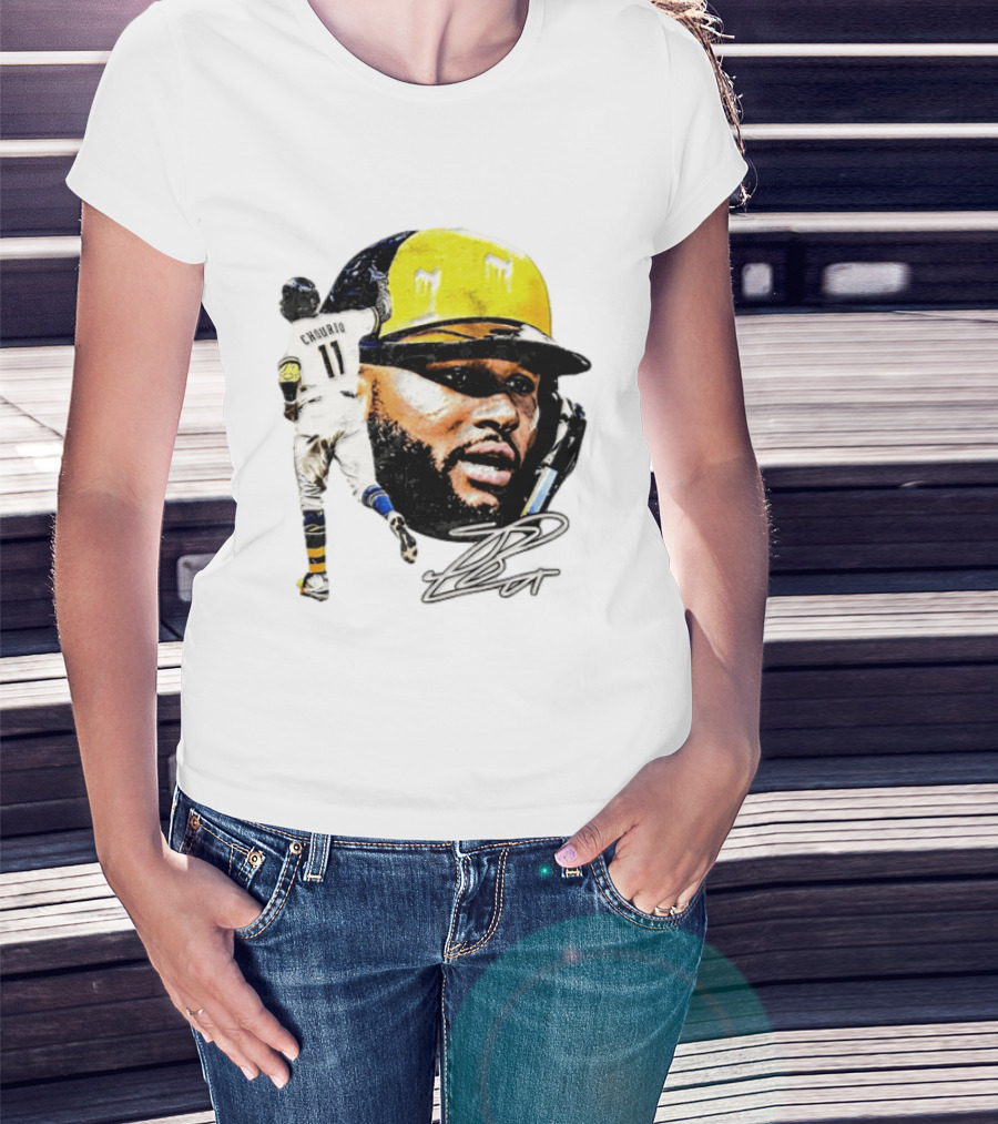 Jackson Chourio #11 Milwaukee Baseball Player Portrait And Signature T-Shirt