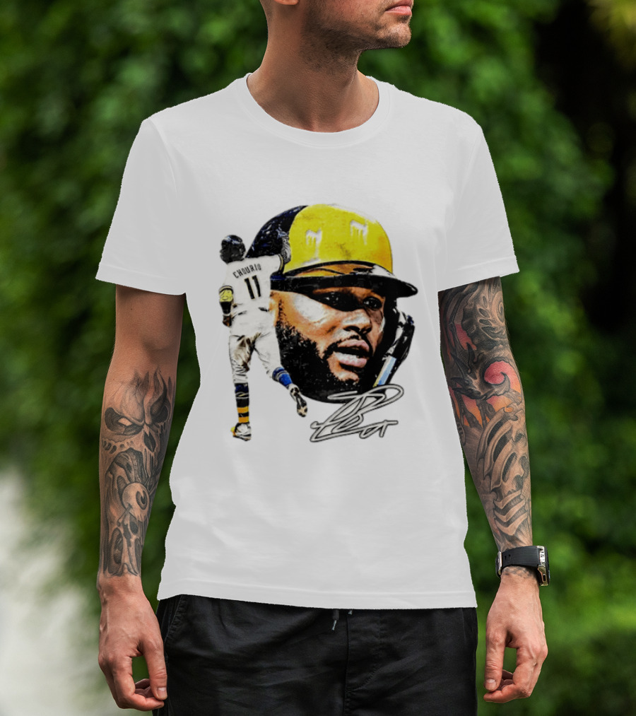 Jackson Chourio #11 Milwaukee Baseball Player Portrait And Signature T-Shirt