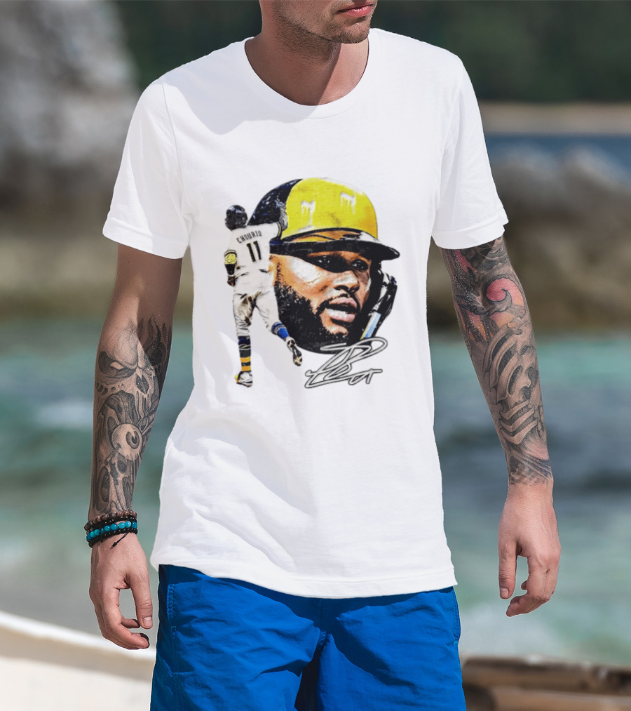 Jackson Chourio #11 Milwaukee Baseball Player Portrait And Signature T-Shirt