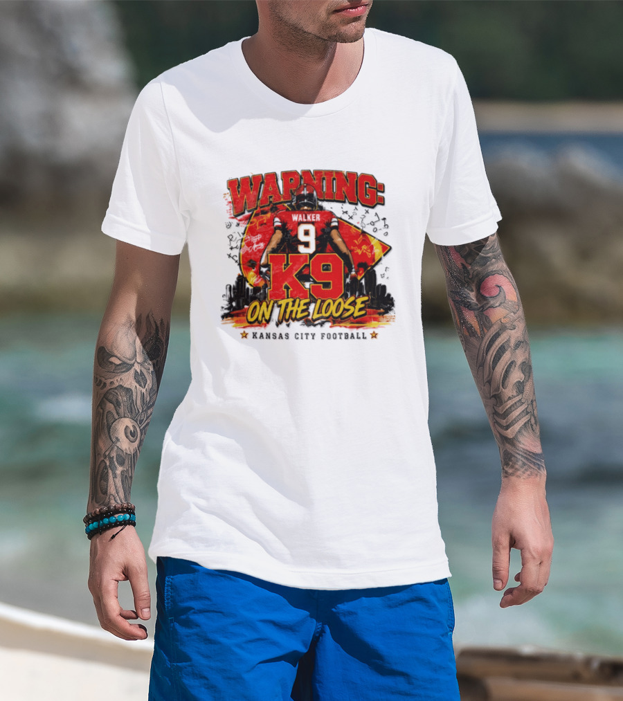 Warning K9 On The Loose 9 Kansas City Football T-Shirt