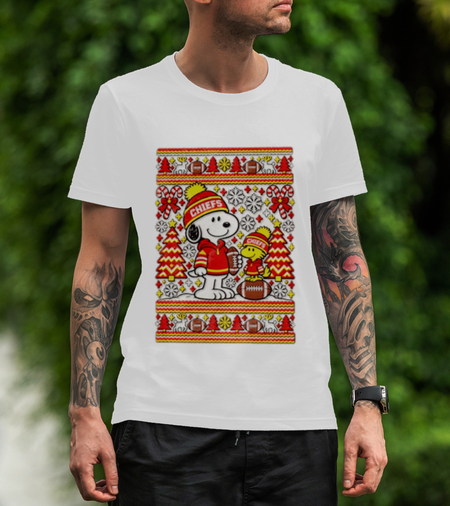 Kansas City Chiefs Snoopy Woodstock Christmas Football Sweater T-Shirt