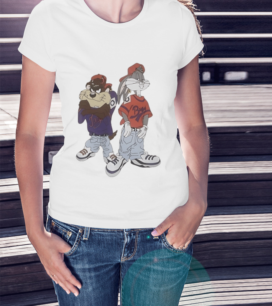 Taz And Bugs Bunny 90s Hip Hop Style Looney Tunes Fashion T-Shirt