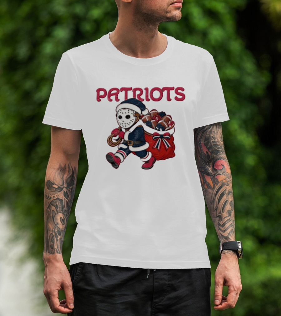 Patriots Christmas Football Horror Red Navy Holiday Mask T-Shirt