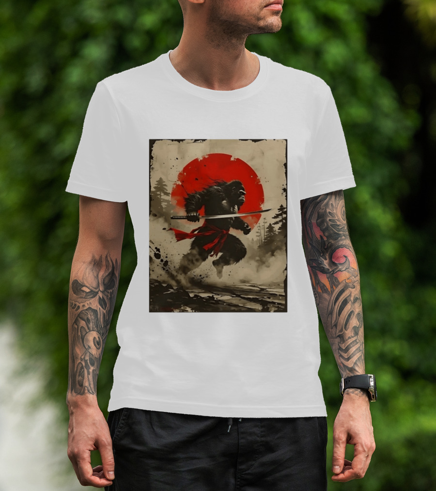 Samurai Gorilla Katana With Rising Sun T-Shirt