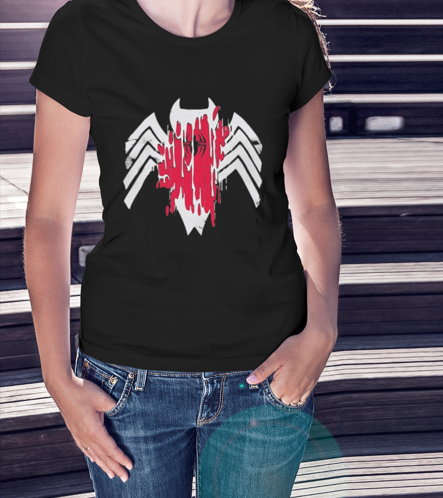 Spider Man Symbiote Venom Drip White Spider Icon Red Paint Splatter T-Shirt