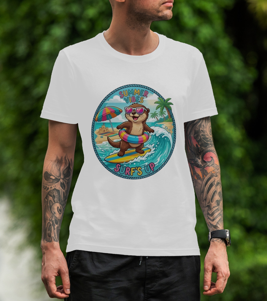 Summer Vibes Surf's Up Otter Beach Adventure T-Shirt