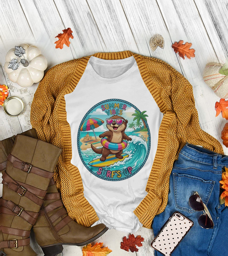 Summer Vibes Surf's Up Otter Beach Adventure T-Shirt