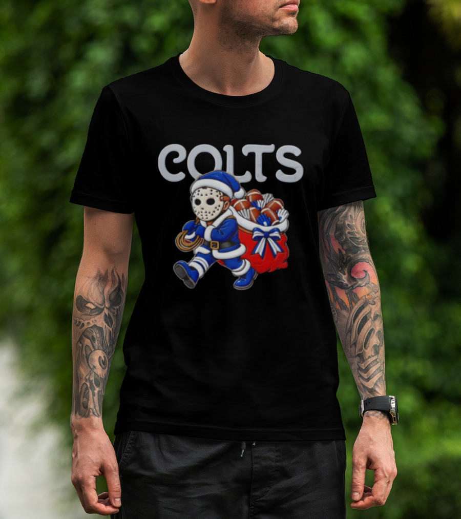 Indianapolis Football Christmas Masked Santa Horror T-Shirt