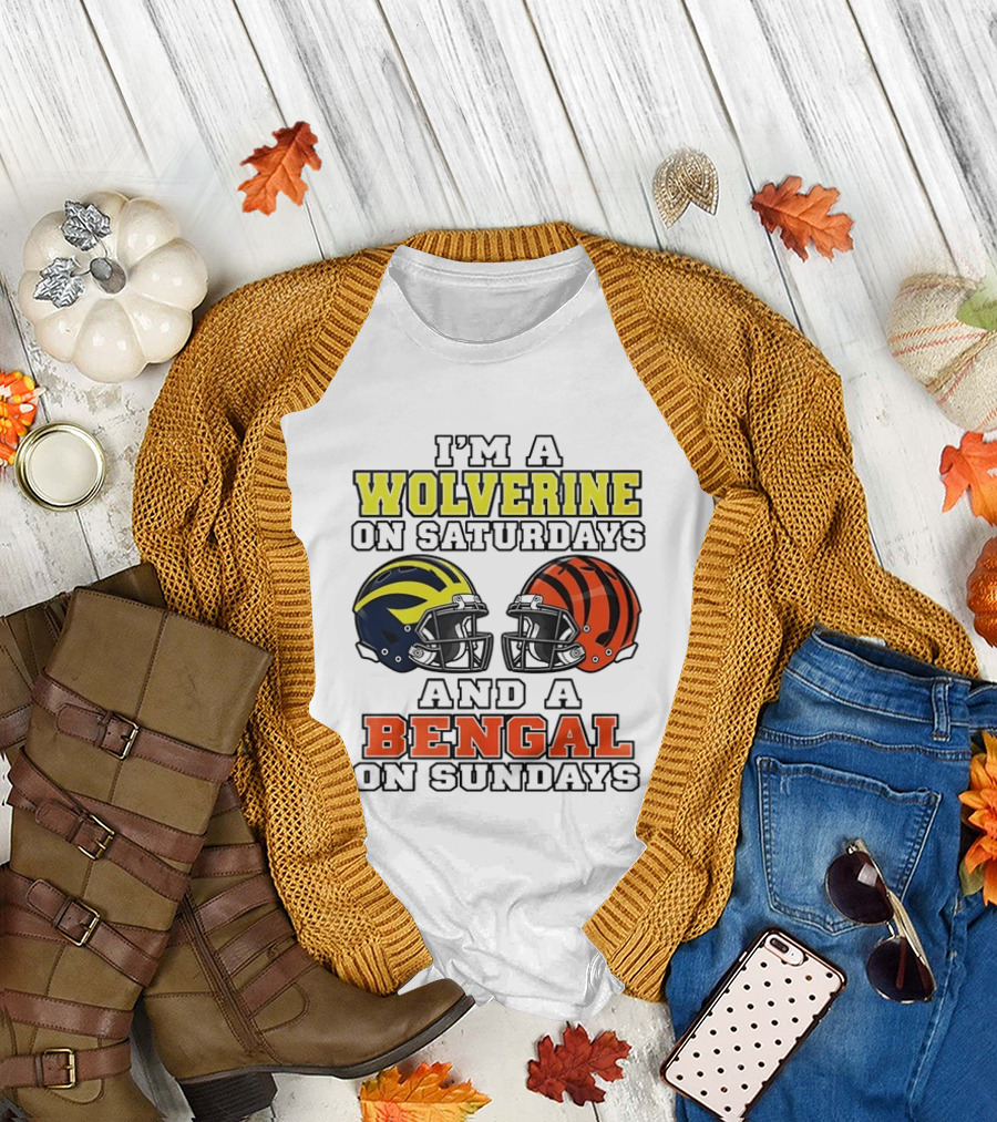 I’m A Michigan Wolverines On Saturdays And A Cincinnati Bengals On Sundays 2 Helmet 2026 T-Shirt