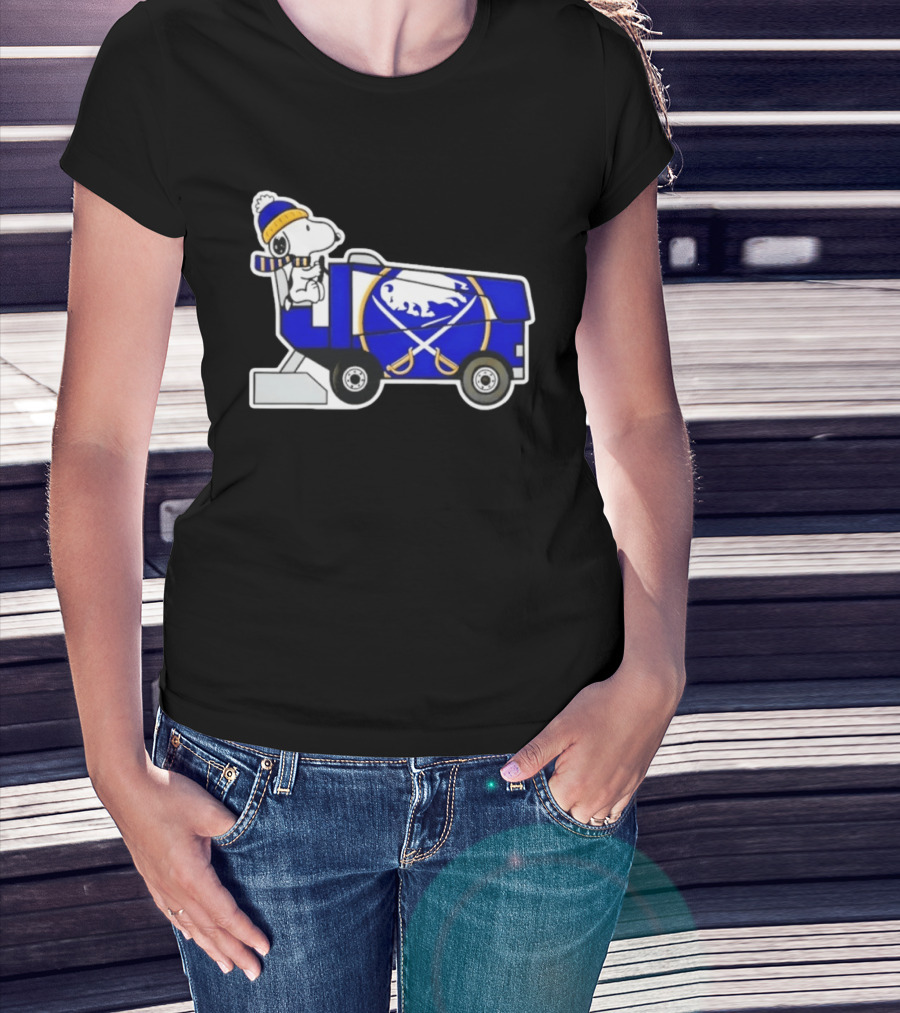 Snoopy Driving Buffalo Sabres NHL Ice Resurfacer Cartoon T-Shirt