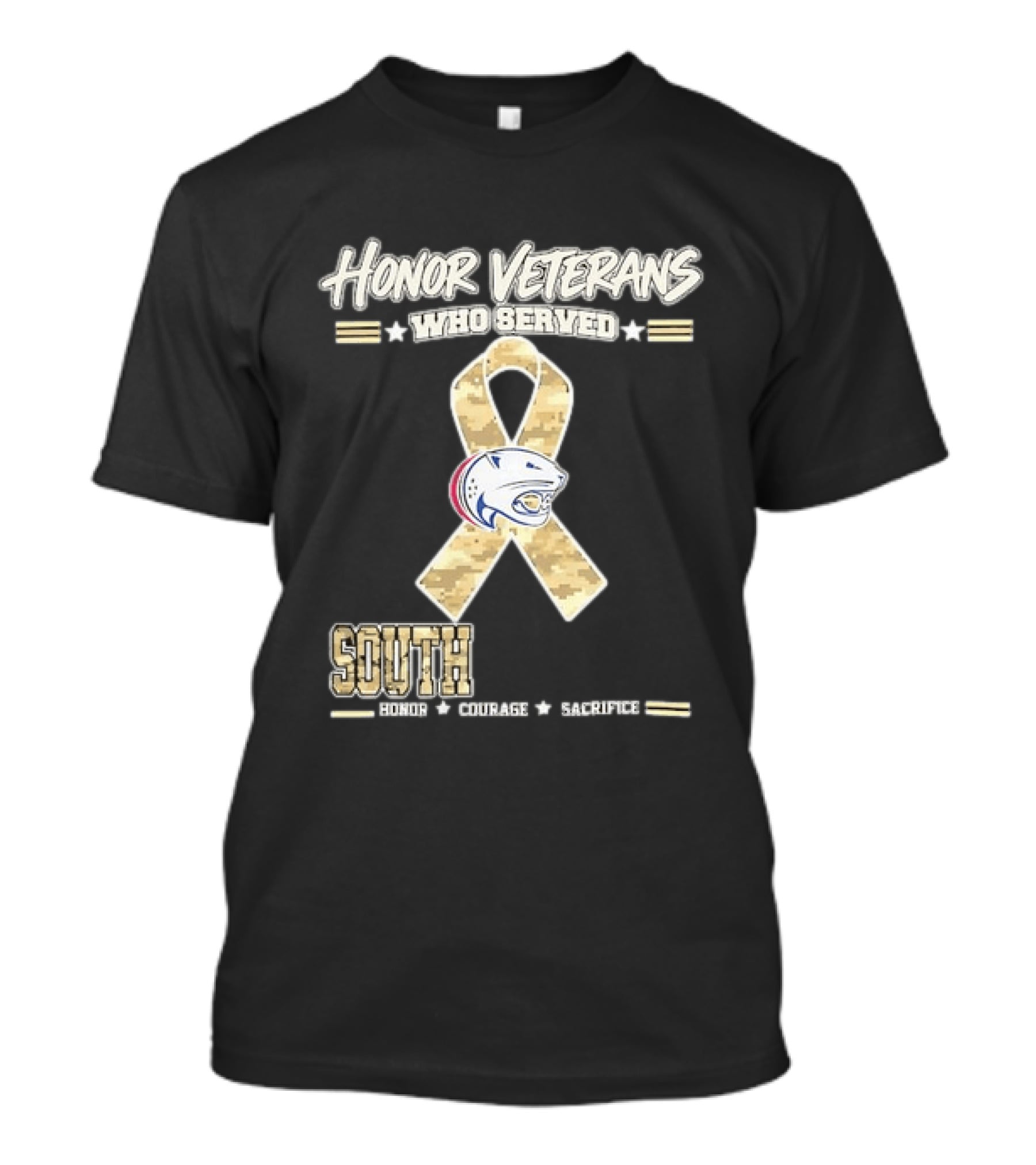 South Alabama Jaguars Honor Veterans Who Served Ribbon Courage Sacrifice T-Shirt