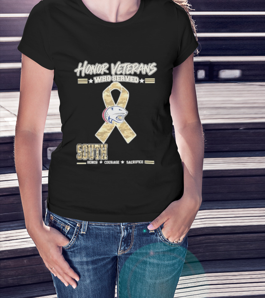 South Alabama Jaguars Honor Veterans Who Served Ribbon Courage Sacrifice T-Shirt