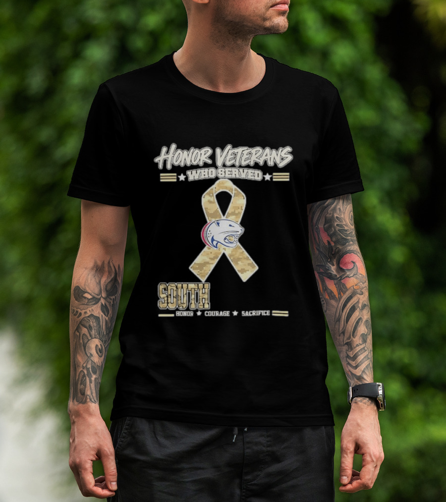 South Alabama Jaguars Honor Veterans Who Served Ribbon Courage Sacrifice T-Shirt
