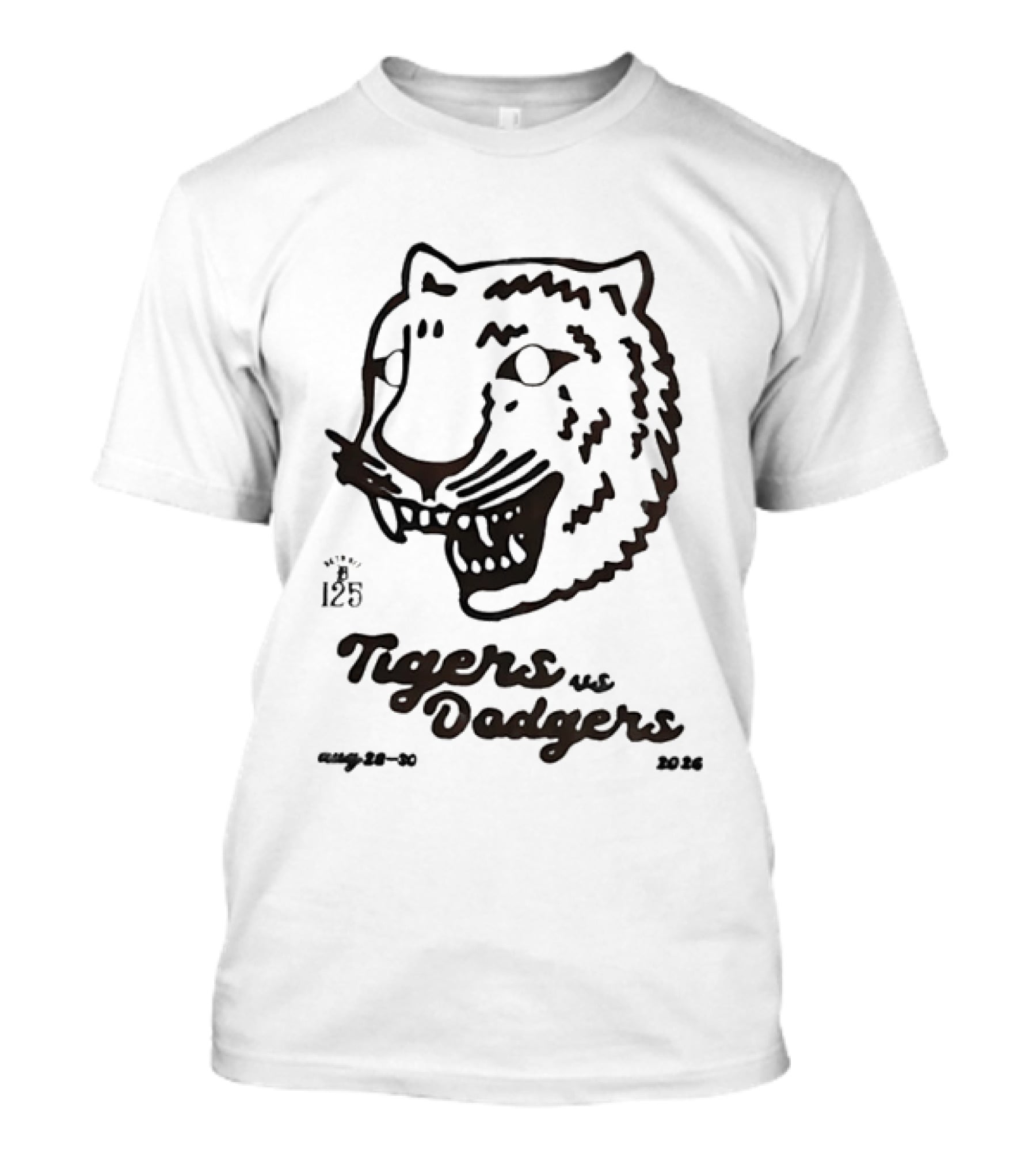 Tigers Vs Dodgers August 28 30 2026 Tiger Illustration 125th Anniversary T-Shirt