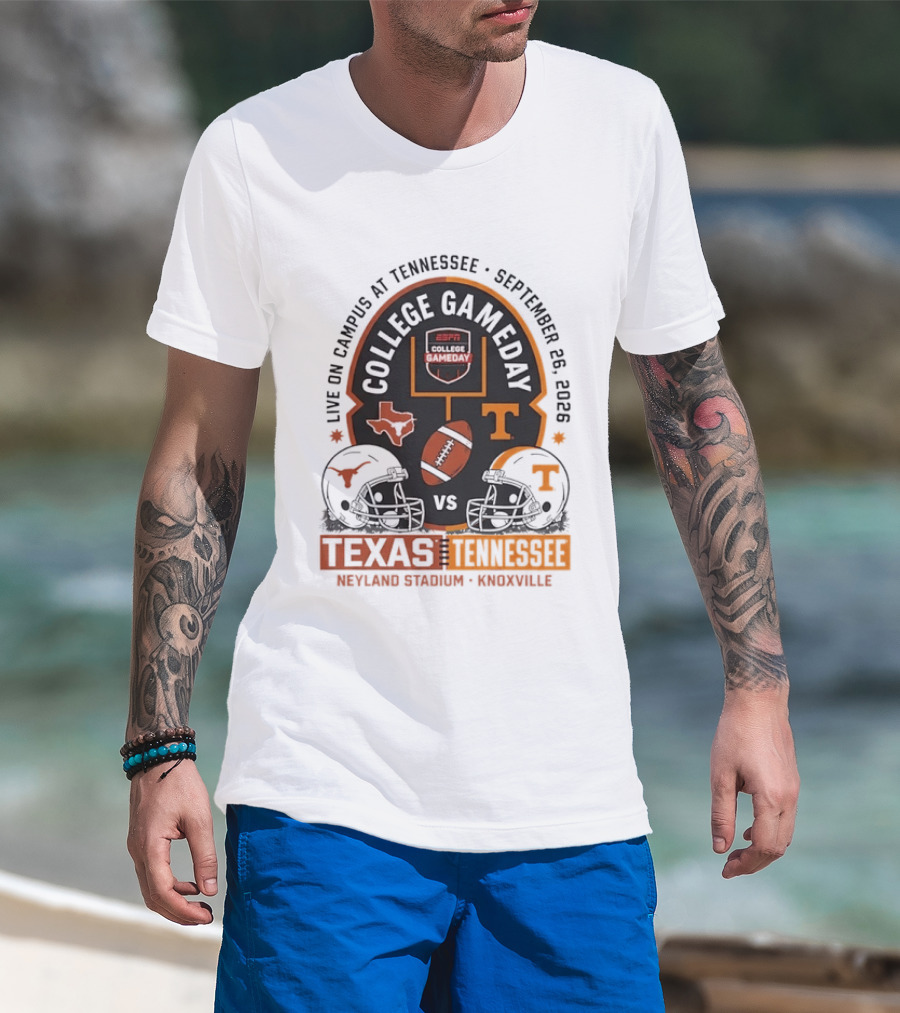 Live On Campus ESPN College GameDay Texas Longhorns Vs Tennessee Volunteers September 26 2026 Neyland Stadium T-Shirt