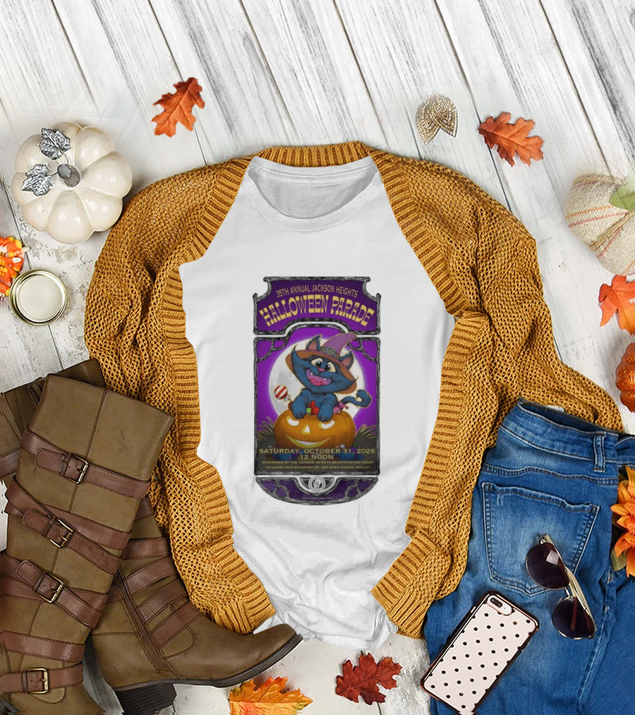 35th Annual Jackson Heights Halloween Parade October 31 2026 Cat Pumpkin T-Shirt