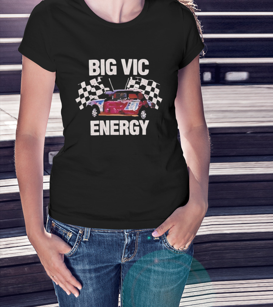 Big Vic Energy Distressed Checkered Flag Racing Car T-Shirt