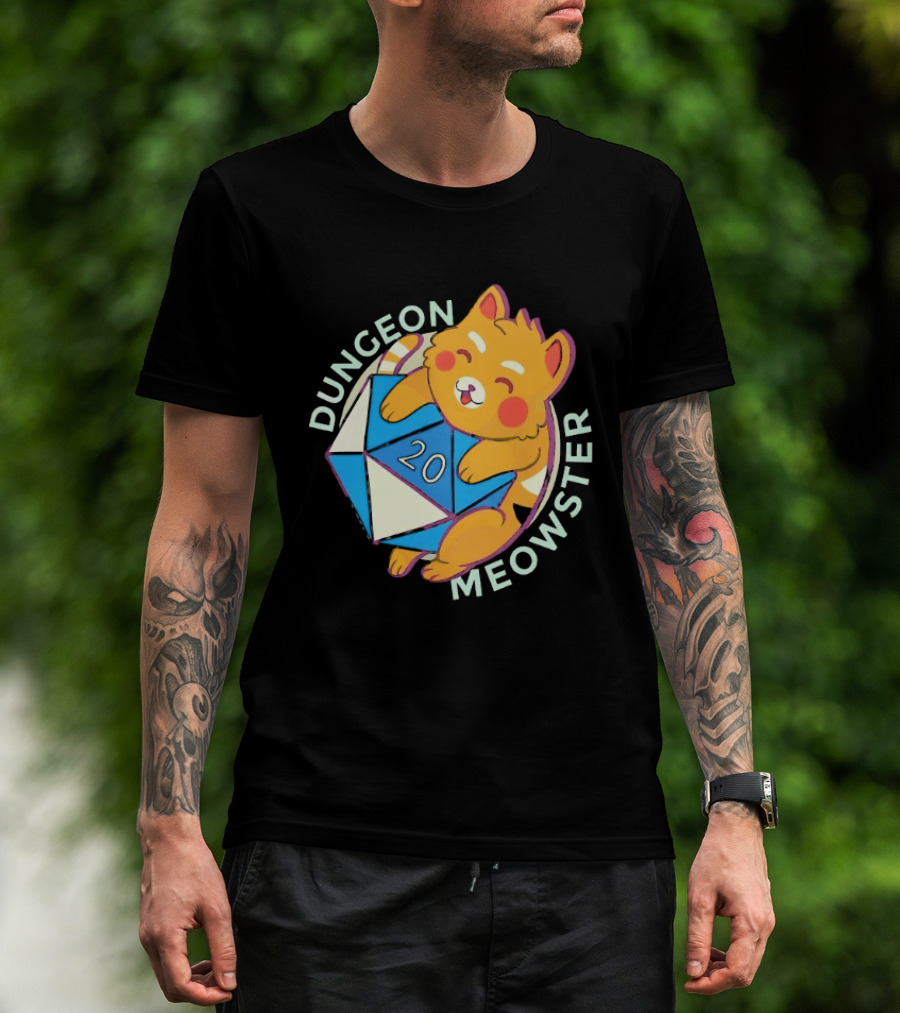 Dungeon Meowster Cat With D20 Dice Dungeons And Dragons T-Shirt