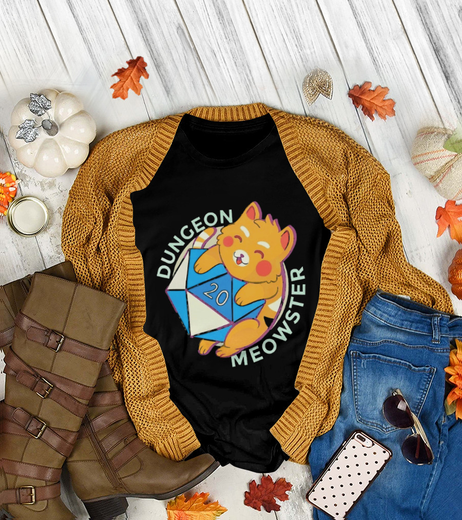 Dungeon Meowster Cat With D20 Dice Dungeons And Dragons T-Shirt