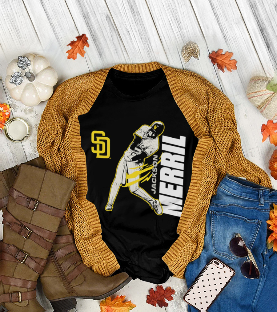 Jackson Merrill San Diego Padres SD Swinging Baseball Player T-Shirt