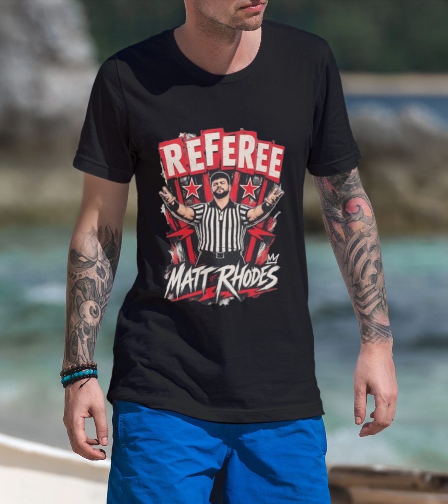 Matt Rhodes Referee Wrestling Distressed Star Burst T-Shirt