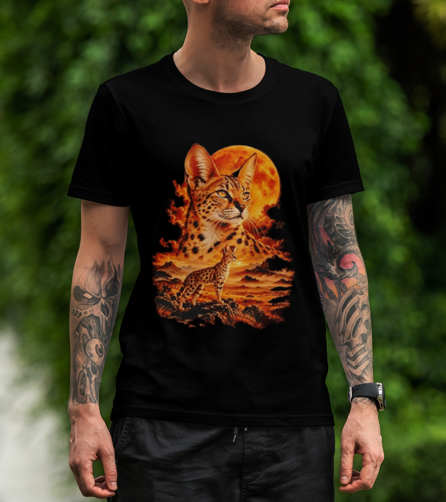 Serval Cat Majestic African Savannah Sunset Scene T-Shirt