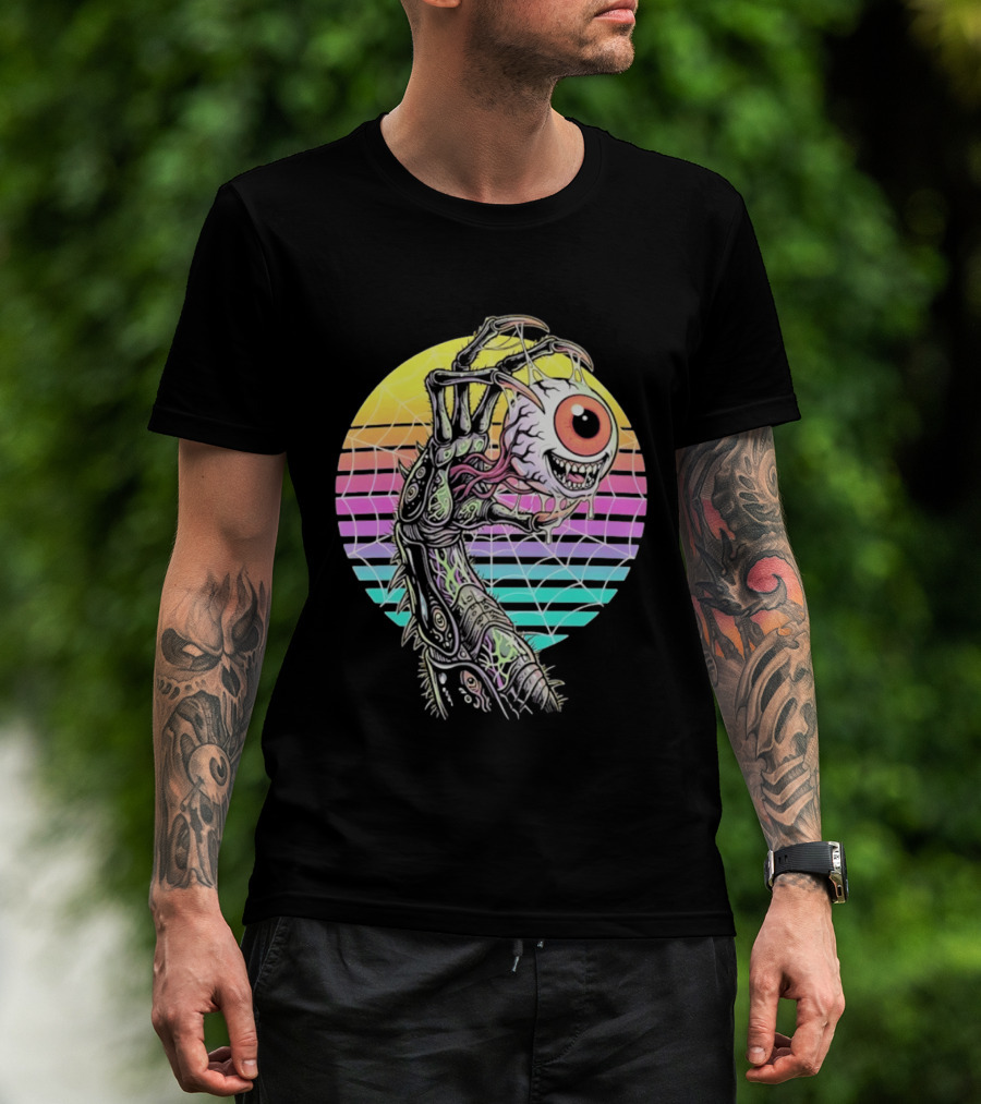 Creepy Eyeball Held By Alien Claw Sunset T-Shirt