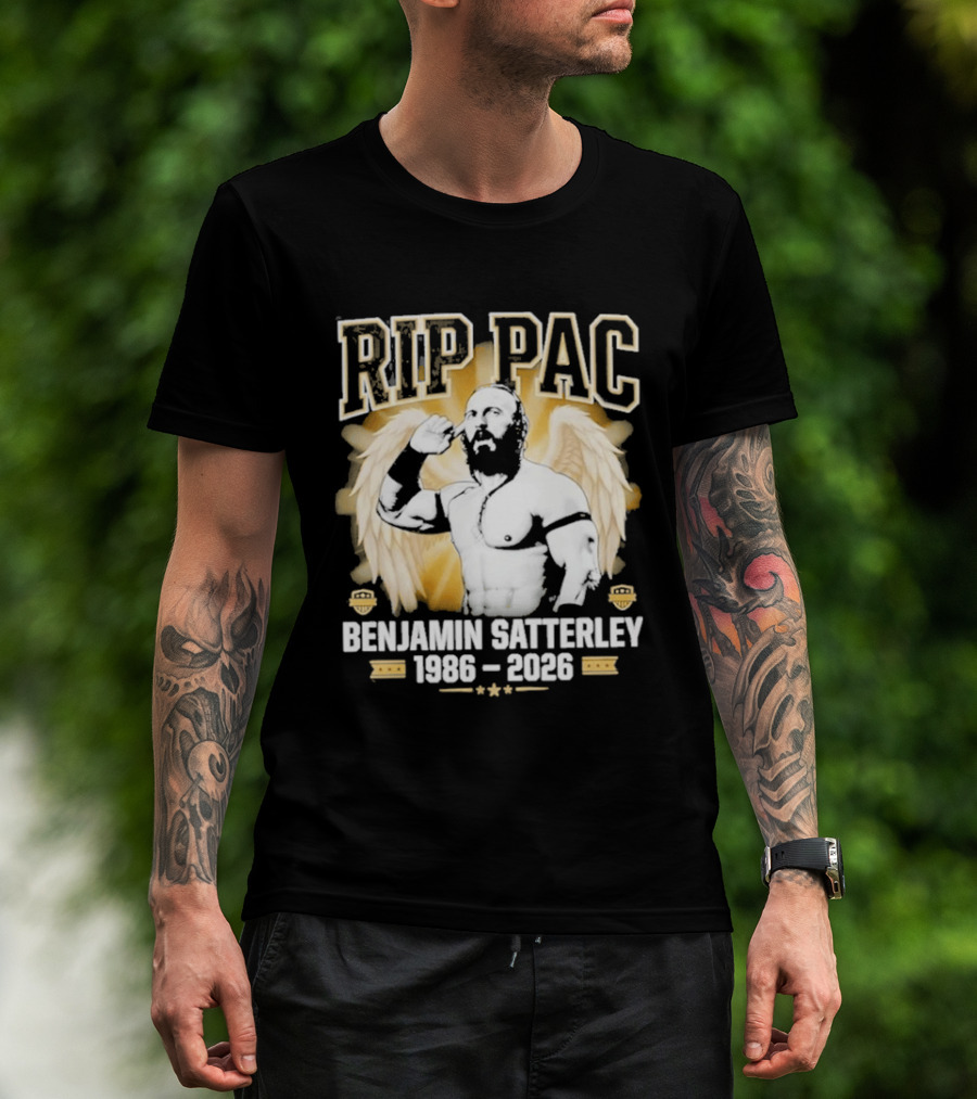RIP PAC Benjamin Satterley 1986 2026 Memorial Wrestling Angel Wings T-Shirt