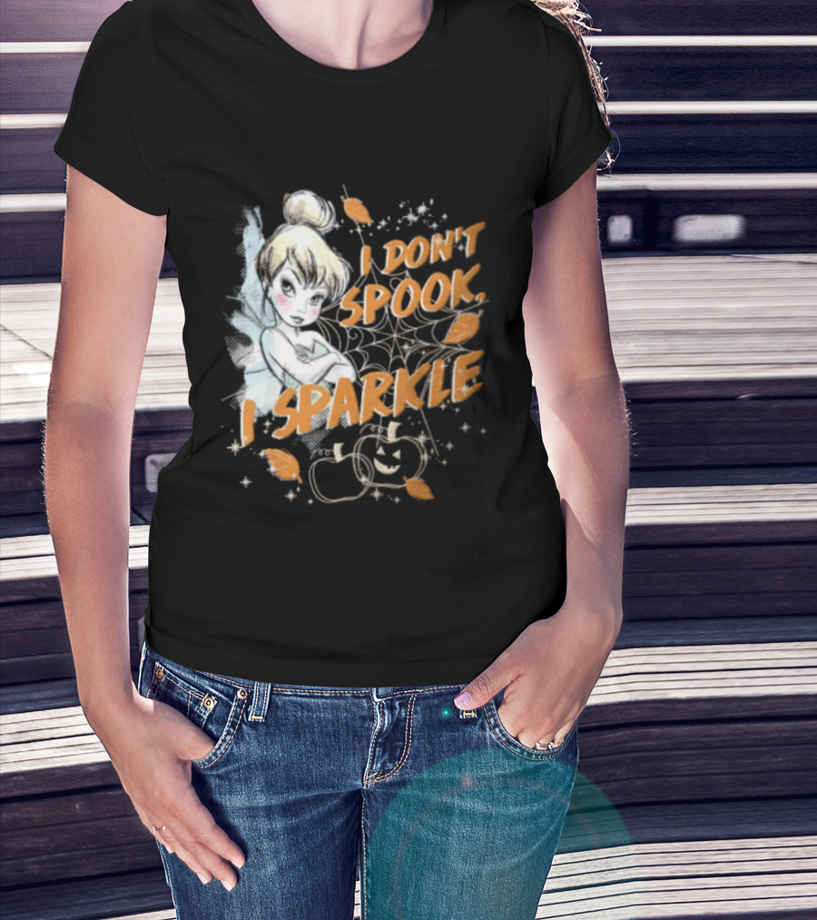 Tinker Bell I Don't Spook I Sparkle Halloween Spider Web Pumpkins T-Shirt
