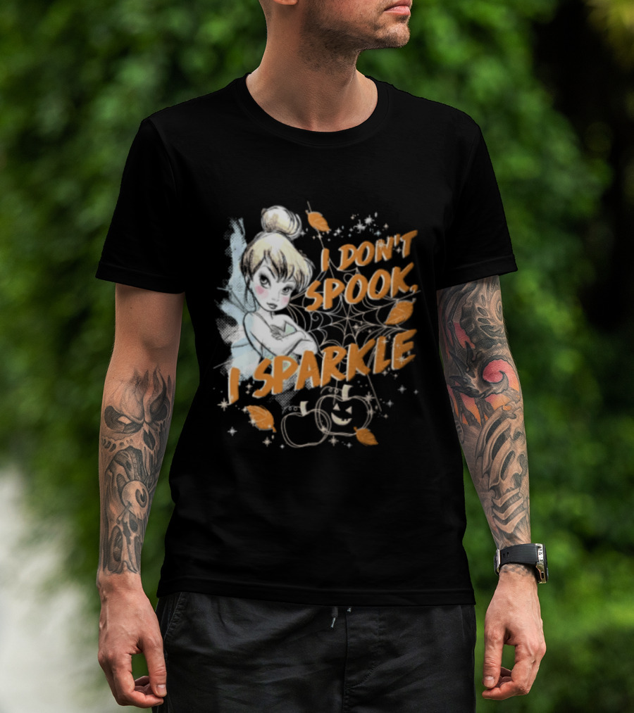 Tinker Bell I Don't Spook I Sparkle Halloween Spider Web Pumpkins T-Shirt