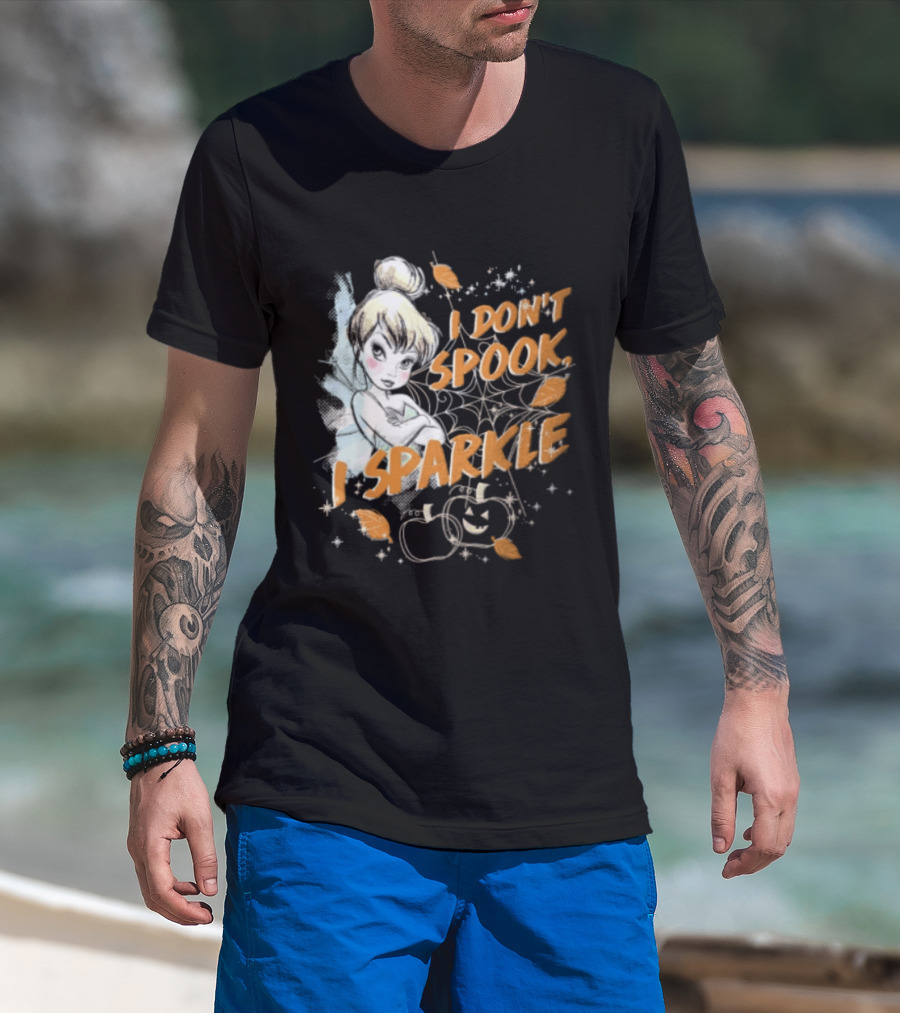 Tinker Bell I Don't Spook I Sparkle Halloween Spider Web Pumpkins T-Shirt